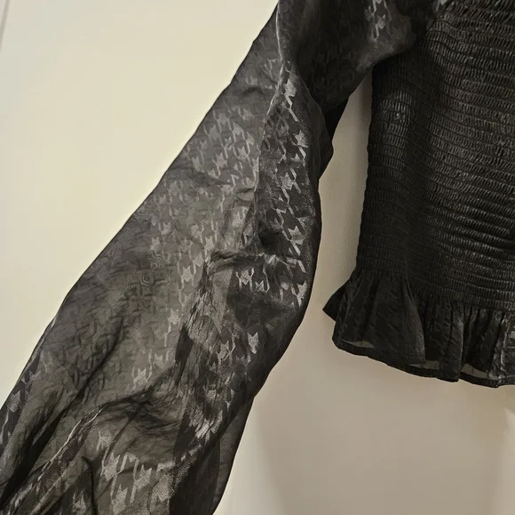 Wayf Black Ruffled Puff Sleeve Blouse - Picture 3 of 5